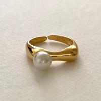 925 Sterling Silver Cuff Finger Ring with Plastic Pearl plated adjustable & for woman US Ring Sold By PC