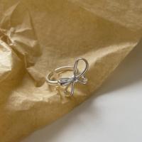 925 Sterling Silver Cuff Finger Ring, Bowknot, adjustable & for woman & hollow, silver color, US Ring Size:6, Sold By PC