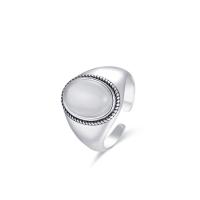 925 de prata esterlina Cuff Ring Finger, with Ágata branca, ajustável & para mulher, prateado, 11x15mm, tamanho:6, vendido por PC