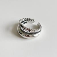 925 de prata esterlina Cuff Ring Finger, Camada Dupla & ajustável & para mulher, prateado, tamanho:6, vendido por PC