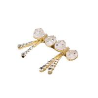 Brass Drop Earring, Bowknot, gold color plated, for woman & with rhinestone, 30x15mm, Sold By Pair