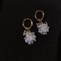 Huggie Hoop Drop Earring Brass with Crystal Flower gold color plated micro pave cubic zirconia & for woman Sold By Pair