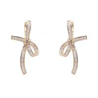 Cubic Zirconia Micro Pave Brass Earring, Bowknot, gold color plated, micro pave cubic zirconia & for woman, 33mm, Sold By Pair