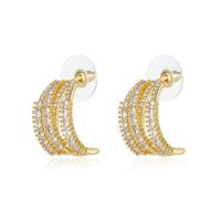 Cubic Zirconia Micro Pave Brass Earring gold color plated fashion jewelry & micro pave cubic zirconia & for woman nickel lead & cadmium free 19mm Sold By Pair