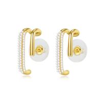 Brass Stud Earring, with Plastic Pearl, gold color plated, fashion jewelry & for woman, nickel, lead & cadmium free, 23mm, Sold By Pair