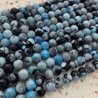 Feuerachat Perle, rund, DIY, blau, verkauft per ca. 38 cm Strang