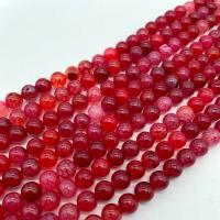 Perles agate veines de dragon naturelles, Rond, poli, DIY, rouge, Vendu par Environ 38 cm brin