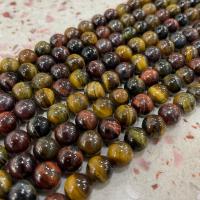 Tiger Eye Beads, Runde, du kan DIY, blandede farver, Solgt Per Ca. 38 cm Strand