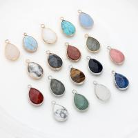 Gemstone Pendants Jewelry, Natural Stone, with Brass, Teardrop, plated, DIY & different materials for choice & faceted, more colors for choice, 14x23mm, Sold By PC