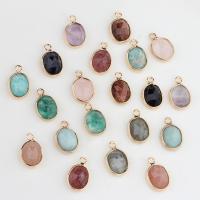 Gemstone Pendants Jewelry, Natural Stone, with Brass, Oval, gold color plated, DIY & different materials for choice & faceted, more colors for choice, 8x13mm, Sold By PC