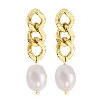 Stainless Steel Drop Earring 304 Stainless Steel with Plastic Pearl plated for woman 35mm Sold By Pair