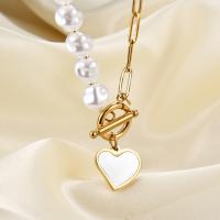 Plastik-Perlenkette, 304 Edelstahl, mit Muschel & Kunststoff Perlen, Herz, für Frau, keine, 15x18mm, Länge:15.75 ZollInch, verkauft von PC