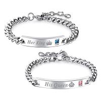 Titanium Steel Couple Bracelet silver color plated Unisex & with rhinestone silver color Sold By PC