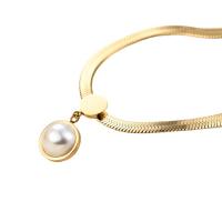 Titanium Steel Necklace with Plastic Pearl Round plated for woman Length 17.72 Inch Sold By PC