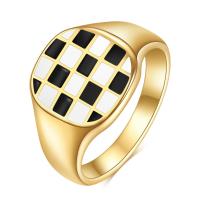 Titanium Steel Finger Ring, gold color plated, Unisex & different size for choice & enamel, golden, 3mm, Sold By PC