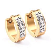 Stainless Steel Huggie Hoop Earring, 304 Stainless Steel, Vacuum Ion Plating, fashion jewelry & for woman & with rhinestone, golden, 4x12mm, Sold By Pair