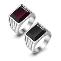 Titanium Steel Finger Ring, -val Glass Gemstone, csiszolt, divat ékszerek & tükör-hatás & egynemű & különböző méretű a választás, több színt a választás, 13.8mm,3.4mm, Által értékesített PC
