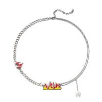 Titanium Steel Necklace, with 1.97inch extender chain, Fire, stoving varnish, fashion jewelry & Unisex & epoxy gel, original color, 6mm, Length:Approx 19.69 Inch, Sold By PC