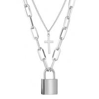 Zinek svetr řetěz náhrdelník, s 2.76inch extender řetězce, barva stříbrná á, Dvojitá vrstva & módní šperky & pro ženy, stříbro, nikl, olovo a kadmium zdarma, 27mm,35mm, Délka Cca 16.53 inch, Cca 21.26 inch, Prodáno By PC