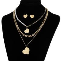 Fashion Stainless Steel Jewelry Sets earring & necklace 304 Stainless Steel with Plastic Pearl Heart plated fashion jewelry & for woman Sold By Set
