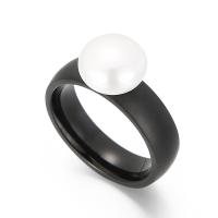 Stainless Steel Finger Ring 304 Stainless Steel with Shell Round plated Unisex 10mm 6mm Sold By PC
