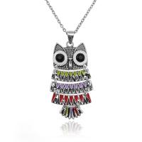 Zinc Alloy Jewelry Necklace Owl silver color plated Unisex & oval chain & enamel multi-colored nickel lead & cadmium free Sold Per 50 cm Strand