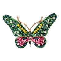 Rhinestone Brooch, Tibetan Style, Butterfly, gold color plated, Unisex & enamel & with rhinestone, nickel, lead & cadmium free, 38x24mm, 10PCs/Lot, Sold By Lot