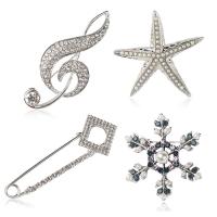 Rhinestone Brooch, Tibetan Style, silver color plated, Unisex & different styles for choice & with rhinestone, nickel, lead & cadmium free, 10PCs/Lot, Sold By Lot