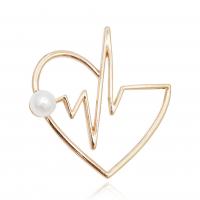 Plastic Pearl Brooch Zinc Alloy with Plastic Pearl Electrocardiographic gold color plated for woman & hollow nickel lead & cadmium free Sold By Lot