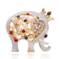 Enamel Brooch Zinc Alloy with Plastic Pearl Elephant gold color plated Unisex & with rhinestone nickel lead & cadmium free Sold By Lot