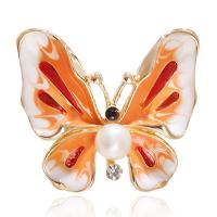Enamel Brooch Zinc Alloy with Plastic Pearl Butterfly gold color plated Unisex & with rhinestone nickel lead & cadmium free Sold By Lot