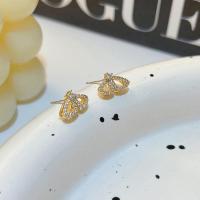 Zinc Alloy Stud Earring Butterfly gold color plated fashion jewelry & for woman & with rhinestone nickel lead & cadmium free Sold By Pair
