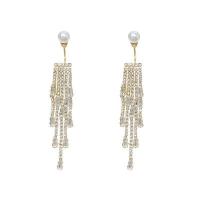 Tibetan Style Drop Earrings, with Plastic Pearl, fashion jewelry & for woman & with rhinestone, nickel, lead & cadmium free, 75mm, Sold By Pair