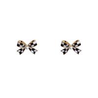 Tibetan Style Stud Earring, with Plastic Pearl, Bowknot, gold color plated, fashion jewelry & for woman, nickel, lead & cadmium free, 8x13mm, Sold By Pair