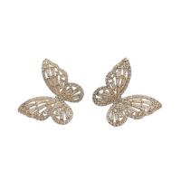 Tibetan Style Stud Earring, Butterfly, gold color plated, fashion jewelry & micro pave cubic zirconia & for woman, nickel, lead & cadmium free, 25x23mm, Sold By Pair