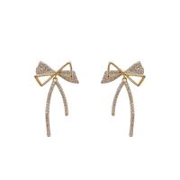 Zinc Alloy Stud Earring Bowknot gold color plated fashion jewelry & micro pave cubic zirconia & for woman nickel lead & cadmium free Sold By Pair