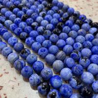 Feuerachat Perle, rund, poliert, DIY, blau, verkauft per ca. 38 cm Strang