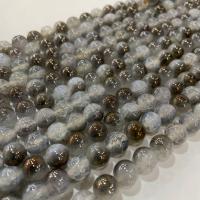 Perle prirodne pucketati ahat, Krug, pozlaćen, možete DIY, miješana boja, Prodano Per Približno 38 cm Strand