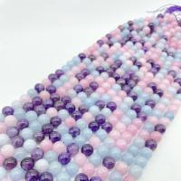 Mischedelstein Perlen, Naturstein, rund, poliert, DIY, gemischte Farben, verkauft per ca. 38 cm Strang