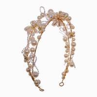 Cink ötvözet Jewelry Set, -val Műanyag Pearl, arany színű aranyozott, 2 darab & Vintage & a nő, fehér, nikkel, ólom és kadmium mentes, 35mm,50mm, Belső átmérő:Kb 165mm, Által értékesített Set