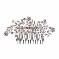 Decorative Hair Combs, Tibetan Style, with Rhinestone, silver color plated, for woman & faceted, silver color, nickel, lead & cadmium free, 115x60mm, Sold By PC