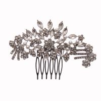 Decorative Hair Combs, Tibetan Style, with Rhinestone & Plastic Pearl, silver color plated, for woman & faceted, silver color, nickel, lead & cadmium free, 100x70mm, Sold By PC