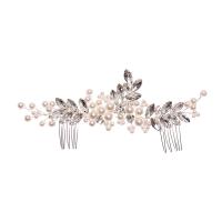 Decorative Hair Combs, Tibetan Style, with Rhinestone & Plastic Pearl, silver color plated, for woman & faceted, silver color, nickel, lead & cadmium free, 220x55mm, Sold By PC