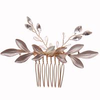 Decorative Hair Combs, Tibetan Style, with Cubic Zirconia, gold color plated, for woman & faceted, pink, nickel, lead & cadmium free, 95x75mm, Sold By PC