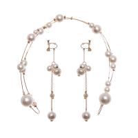 Tibetan Style Jewelry Set, with Plastic Pearl, gold color plated, 2 pieces & for woman & with rhinestone, white, nickel, lead & cadmium free, 390mm,125mm, Sold By Set