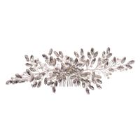Decorative Hair Combs, Tibetan Style, with Rhinestone & Plastic Pearl, silver color plated, for woman & faceted, silver color, nickel, lead & cadmium free, 250x65mm, Sold By PC