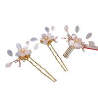 Zinc Alloy Jewelry Sets hair comb & hair stick with Lampwork & Plastic Pearl Flower gold color plated & for woman nickel lead & cadmium free Sold By Set