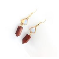 Natural Gemstone Earrings, Natural Stone, with Brass, gold color plated, vintage & different materials for choice & for woman, more colors for choice, 55mm, Sold By Pair