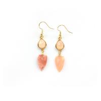 Natural Gemstone Earrings Natural Stone with Brass gold color plated vintage & for woman & faceted 55mm Sold By Pair