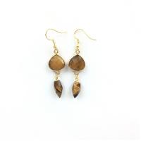 Natural Gemstone Earrings Natural Stone with Brass gold color plated vintage & for woman & faceted 50-55mm Sold By Pair